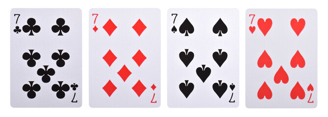Set of playing cards isolated on white background, Hearts, Clubs, Spades and Diamonds