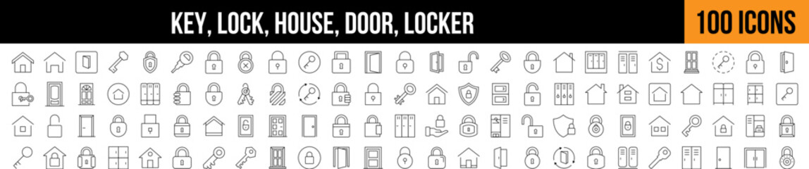 Locker, House, Door Picture Collection. Editable Stroke. Perfect for Graphics, Designs, Books, Adverts, Apps