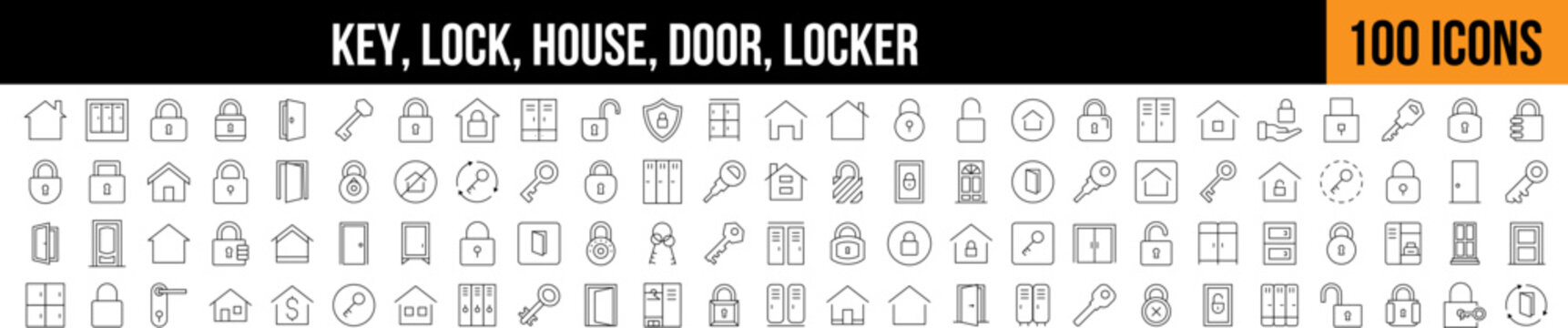 Locker, House, Door Outline Picture Collection. Editable Stroke. Perfect for Graphics, Designs, Books, Adverts, Apps