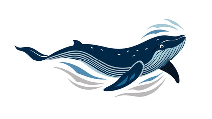 Majestic blue whale breaching with stylized water splashes ocean marine life