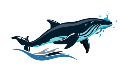 Majestic whale breaching ocean waves stylized water