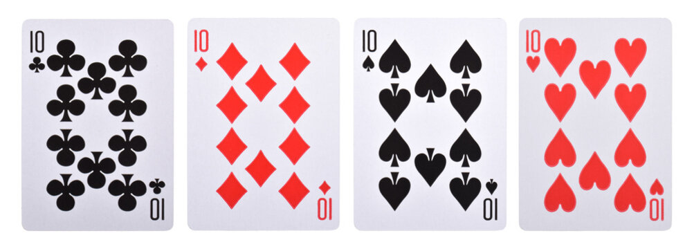 Set of playing cards isolated on white background, Hearts, Clubs, Spades and Diamonds