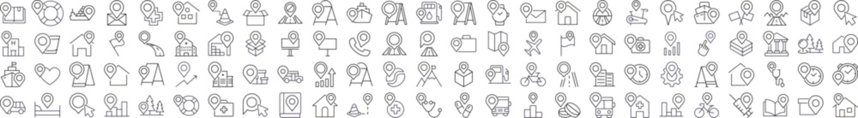 Items with Map Pin Simple Icon Collection. Editable Stroke. Perfect for Graphics, Designs, Books, Adverts, Apps