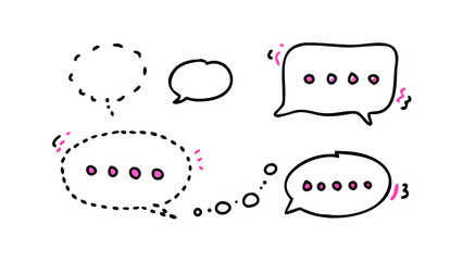 Pink doodle speech bubbles and punctuation marks communication dialogue