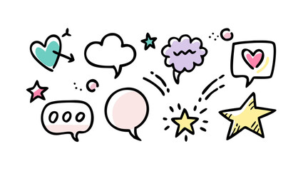 Playful pastel shapes and hearts stars speech bubble