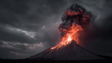 Dramatic eruption of long-dormant volcano symbolizing centuries of silence broken by sudden geological awakening, powerful natural force concept