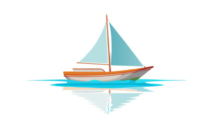 Sailboat with blue sails on calm water sailing ocean