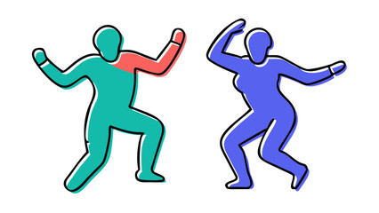 Teal and coral male dancer with lavender female dancer dancing couple