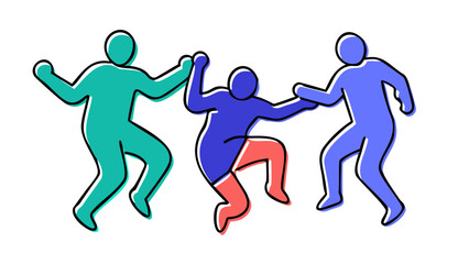 Three figures dancing in vibrant colors people silhouettes