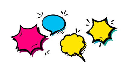 Vibrant comic style speech bubbles and abstract shapes pop art