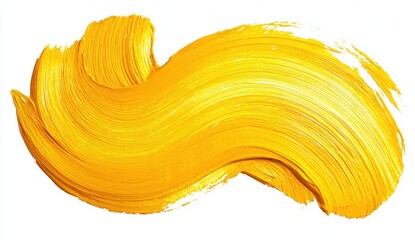 Vibrant yellow paint stroke with textured brushwork on a white background