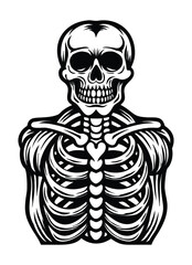 Striking black and white skeleton torso graphic perfect for Halloween or medical themes