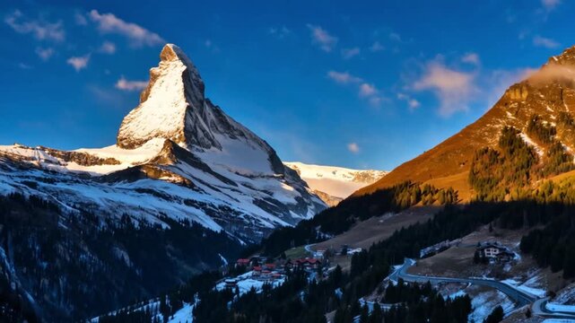 drone footage of winter landscape with mountains and snow, perfect for education and documentary film. swiss documentary. switzerland vibe.