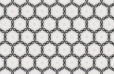 Abstract geometric pattern composed of interlocking hexagonal shapes with intricate loops and a subtle texture, creating a modern and sophisticated design