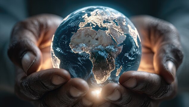 Earth held gently in cupped hands