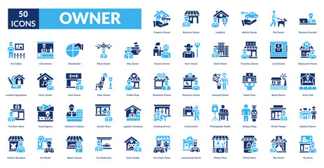 owner fill icon set. Property , Business , Landlord, Vehicle , Pet , Business Founder, Restaurant 