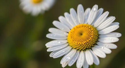 Fototapeta premium Close-up White Daisy with Dew Drops.