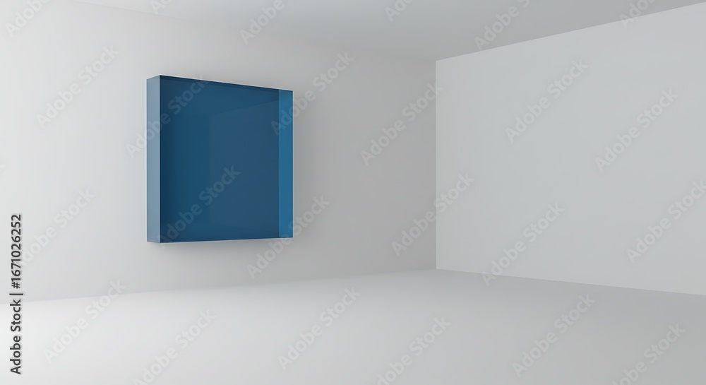 Poster empty square room with blue glass cube refraction and reflection shape geometry elegant modern on th