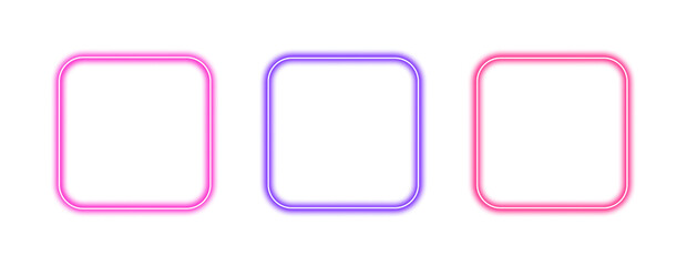 Collection of glowing neon square frame elements
