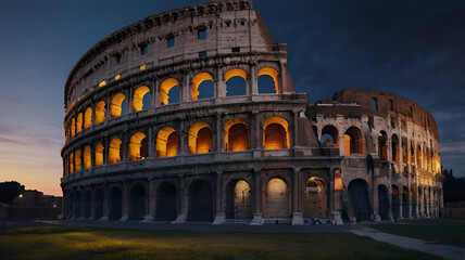 Ancient Roman colosseum in twilight