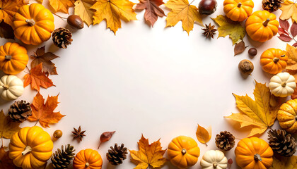 Autumn Harvest Frame with Pumpkins and Leaves