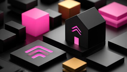 Abstract geometric shapes in various colors and forms.