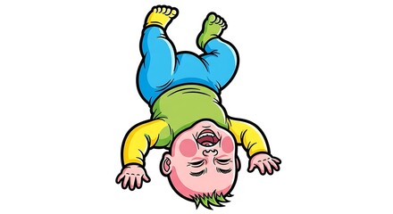 Obraz premium Cartoon baby upside down vector illustration infant child drawing art