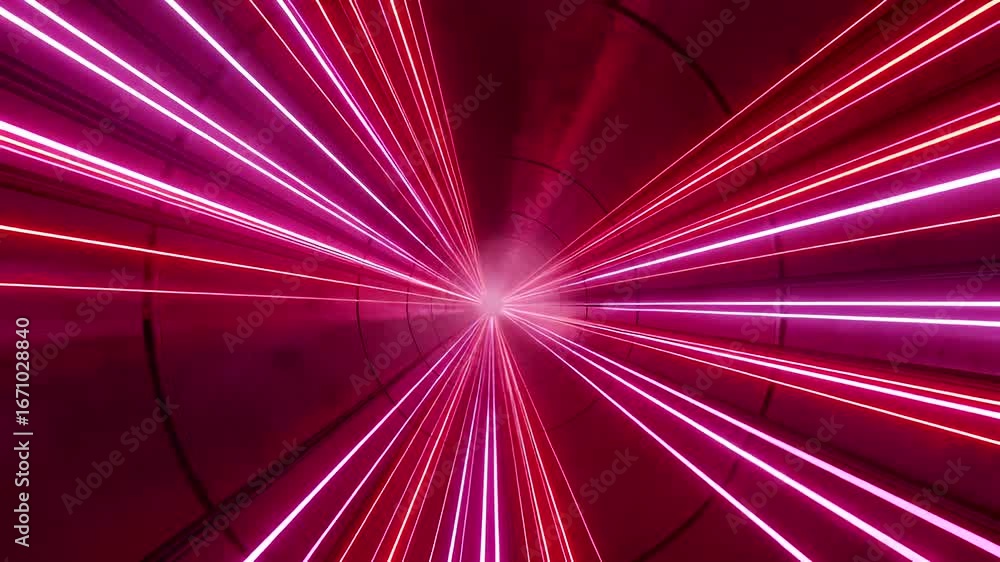 Poster abstract tunnel with neon lights, creating a sense of speed and futuristic atmosphere for design