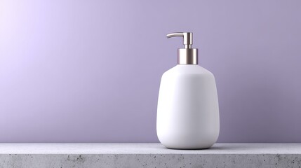 Obraz premium White plastic bottle with pump dispenser on a light purple background