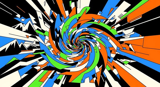 Colorful abstract vortex with swirling geometric shapes. - Powered by Adobe