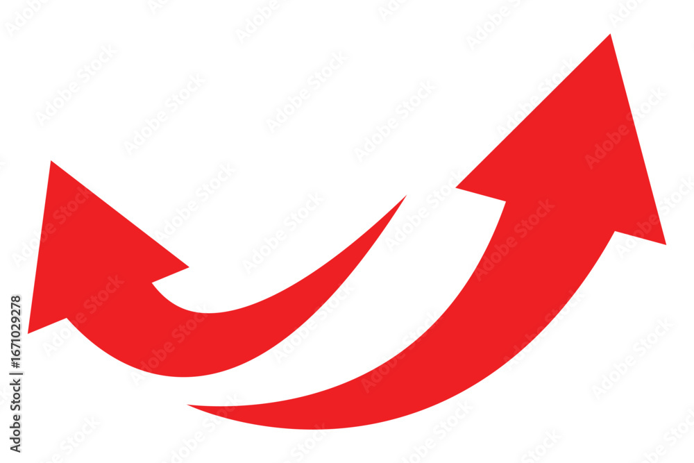 Poster red curve arrows icon. red arrow curve direction vector. curved arrow sign. set of long green curve 