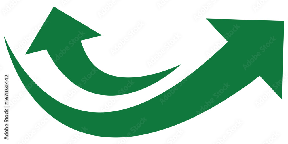 Poster green curve arrows icon. green arrow curve direction vector. curved arrow sign. set of long green cu