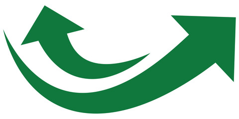 Green curve arrows icon. Green arrow curve direction vector. Curved arrow sign. Set of long green curve arrow icon vector. Arrow icon for your web site design, logo, app, UI. Green up. Eps 10. 