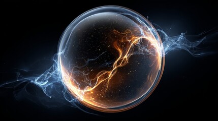 Obraz premium A glowing spherical object with electric arcs and energy patterns inside