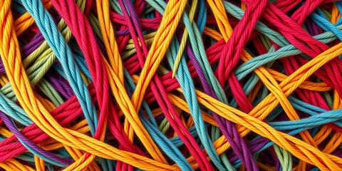 Abstract colorful yarn threads woven into intricate geometric pattern,  art,  background