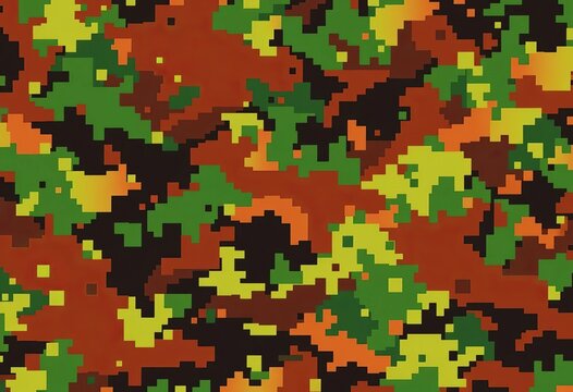 Abstract digital camouflage pattern, pixelated, multi-colored, military style,  concealment,  vibrant