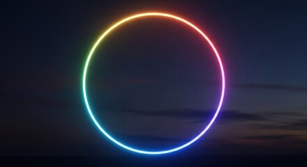 Obraz premium Gradient neon ring against a dark twilight sky