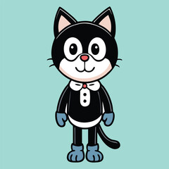 Obraz premium cute cartoon black cat character wearing gloves and bowtie