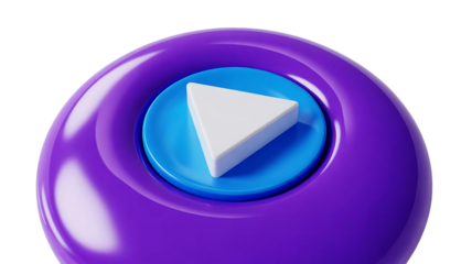 Purple device with a blue button and white play symbol isolated on transparent background
