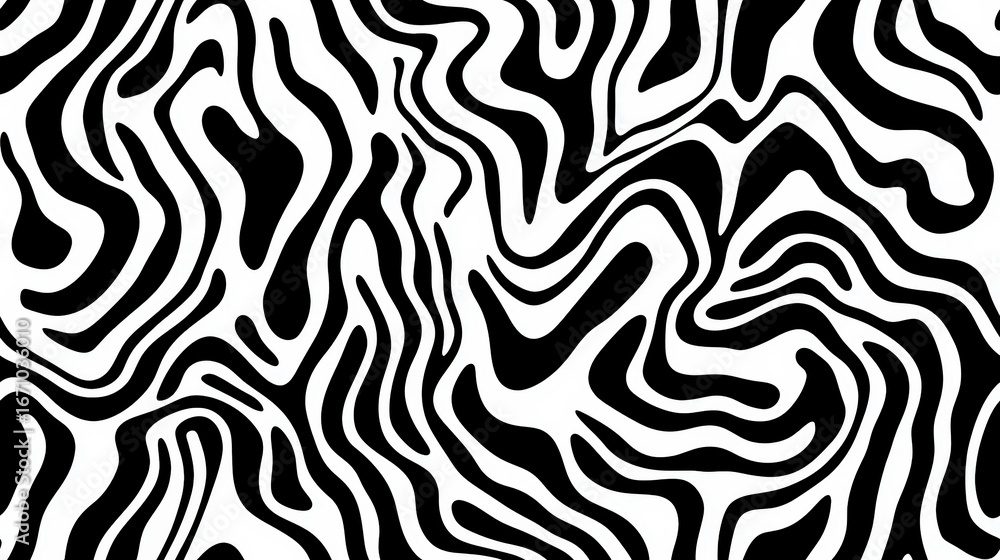 Poster a monochromatic abstract pattern featuring swirling black and white lines creating a dynamic visual 