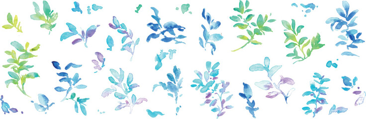水彩画。水彩タッチの新緑のベクターイラスト。夏のグラデーションカラーの背景。Watercolor. Vector illustration of fresh greenery with a watercolor touch. Summer gradient color background.