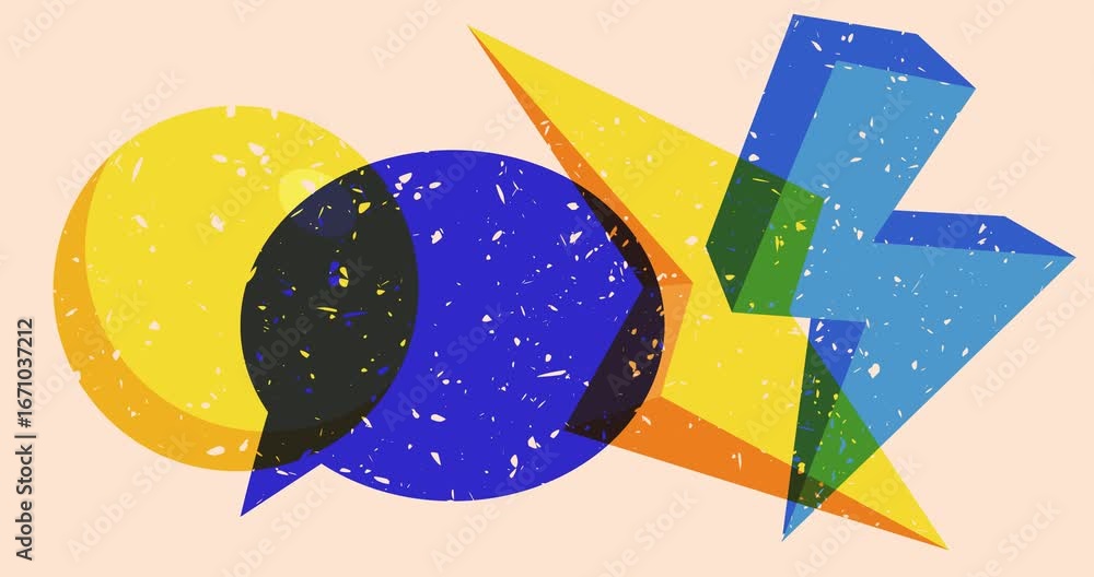 Poster risograph speech bubble with geometric shapes animation. moving object in trendy riso graph design v