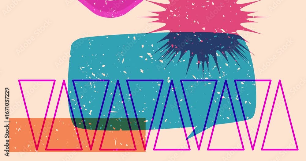 Poster risograph speech bubble with geometric shapes animation. moving object in trendy riso graph design v