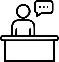 Man Speaking at Desk Icon – Interview, Business and Conference Symbol