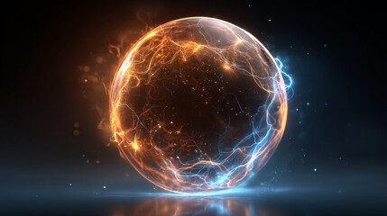Fototapeta premium A glowing spherical object with electric currents and sparks