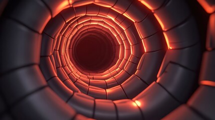 A glowing tunnel with a cylindrical structure, conveying a sense of depth and movement.