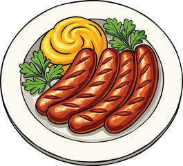 Tasty German sausages served with mashed potatoes and parsley on a plate traditional Bavarian cuisine and Perfect for Oktoberfest celebration meal themes