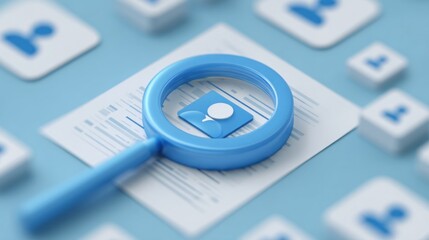 Analyzing a resume with a magnifying glass.  Finding the right candidate