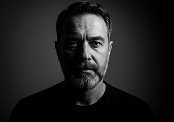 Obraz premium Black and White Portrait of Mature Man with Beard