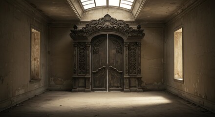 Fototapeta premium Empty square room with Old decorated gate way